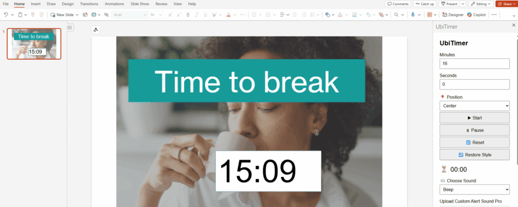 Insertable PowerPoint countdown timer add-in by UbiTimer. Ubi PowerPoint timer