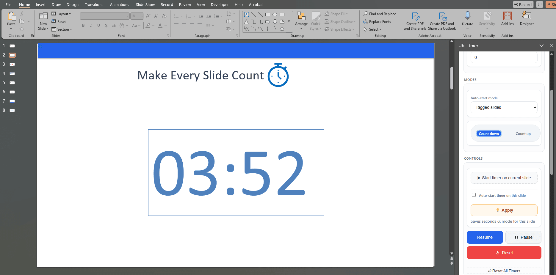 a PowerPoint presentation timer usable for countdown add-in for slides