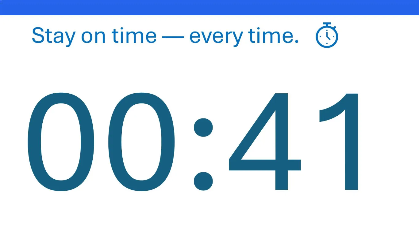 Timer across slides PowerPoint example with large countdown visible on screen