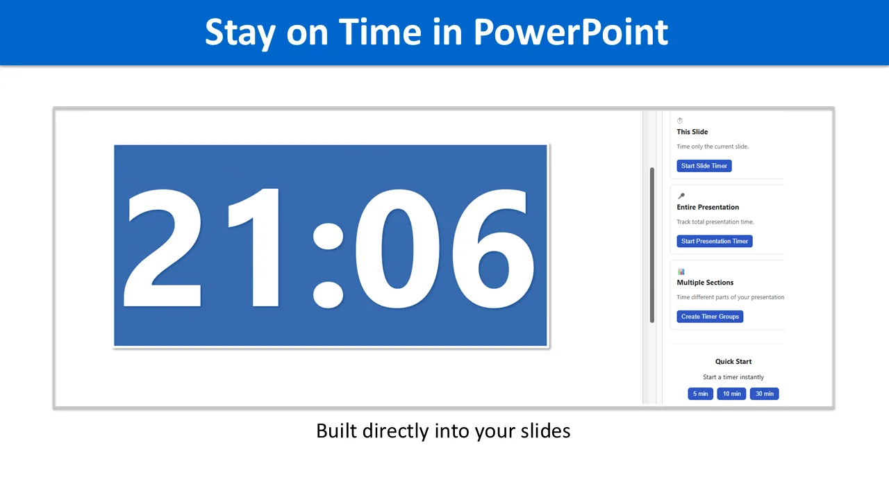 UbiTimer PowerPoint timer add-in showing presentation timing
