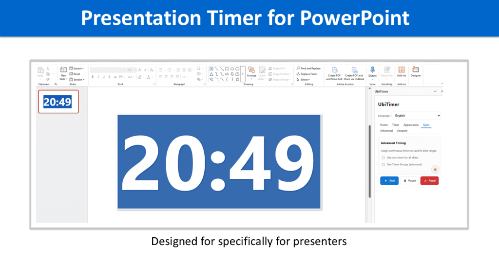 UbiTimer a PowerPoint timer add-in running in PowerPoint