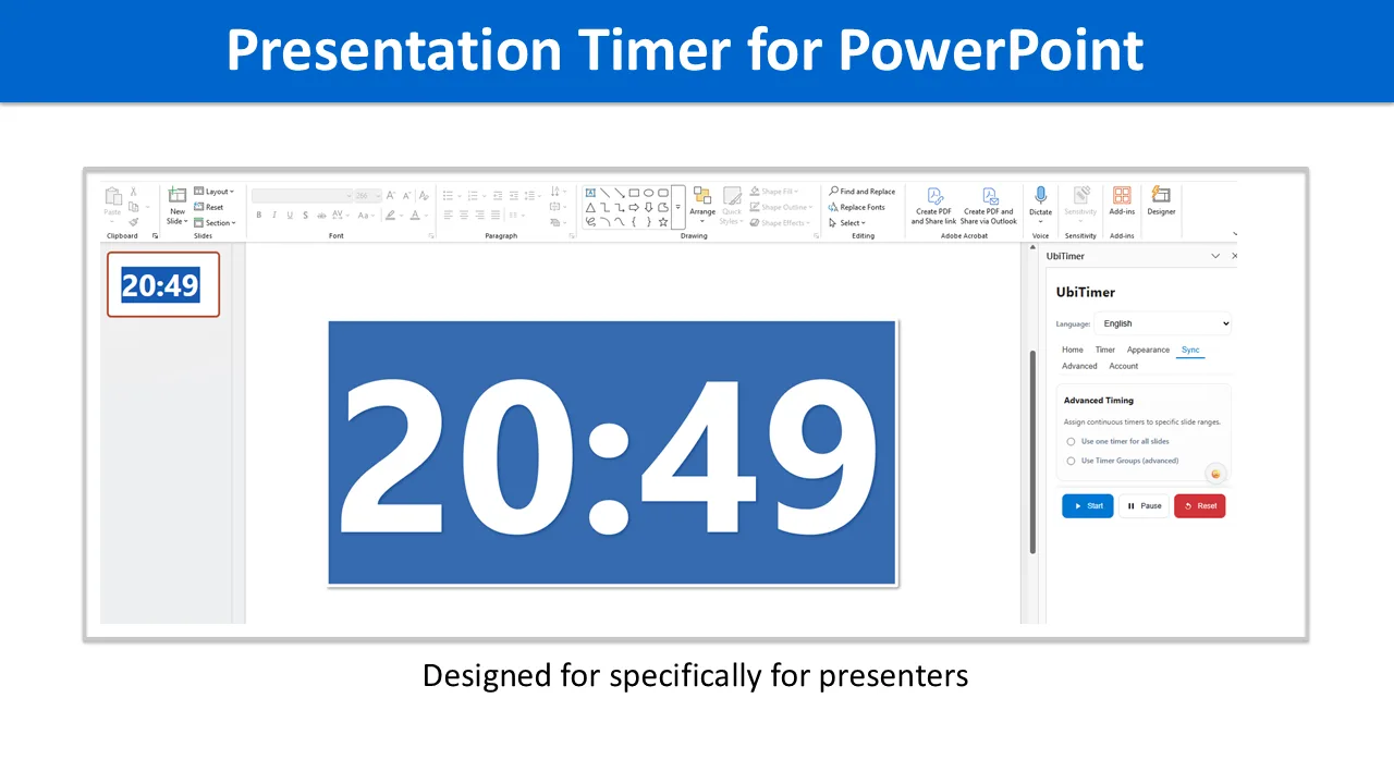 UbiTimer presentation timer running inside PowerPoint